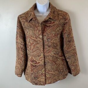 Vintage Laura Ashley‎ Tapestry Jacket Size Large Tan Red Jacquard Lined Paisley